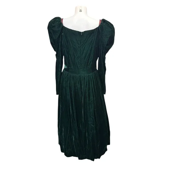 Jessica McClintock Emerald Green Victorian Velvet Lace Dress Vintage sz 15/16 Jessica McClintock Emerald Green Victorian Velvet Lace Dress Vintage sz 15/16